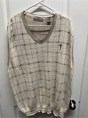 Vintage Cypress Links Mens XL Golf Sweater Vest V-Neck Beige Argyle Made in USA